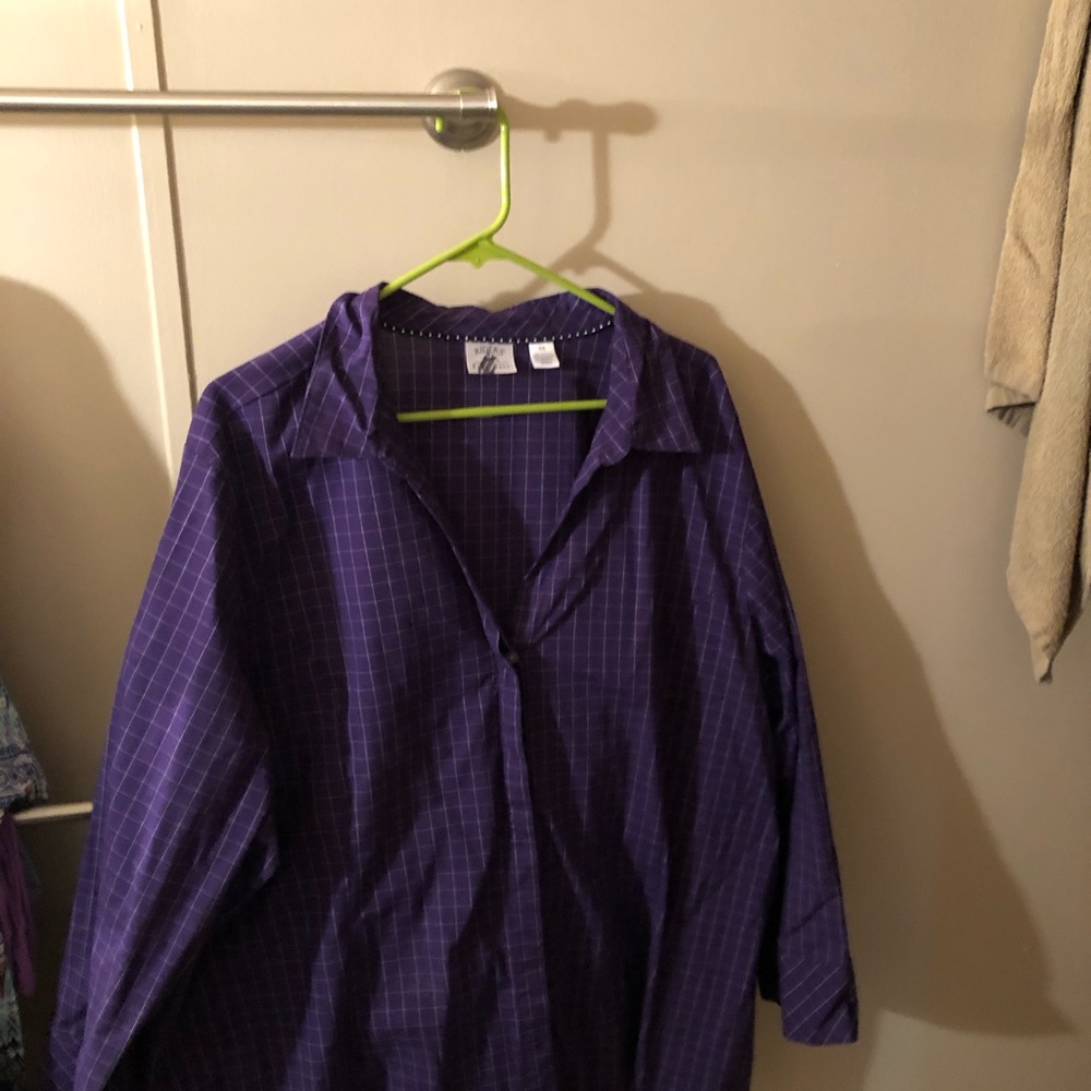 Riders size 3x 3/4 sleeve button down shirt. Purple checkered